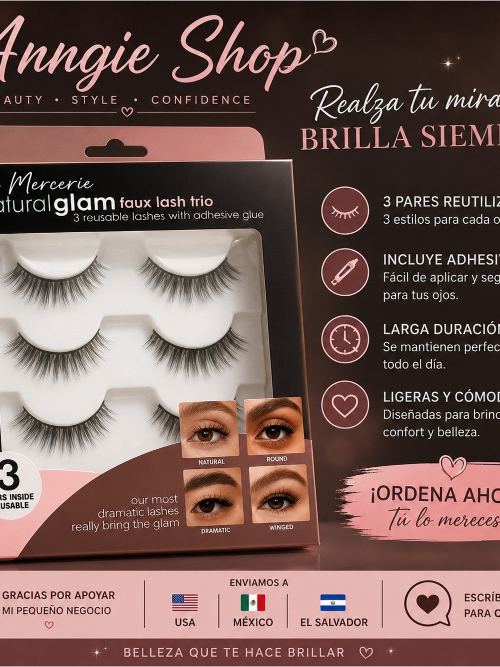 Natural Glam Faux Lash Trio — Black